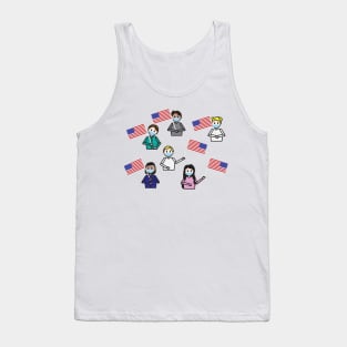 Kids with face masks holding the USA flag Tank Top